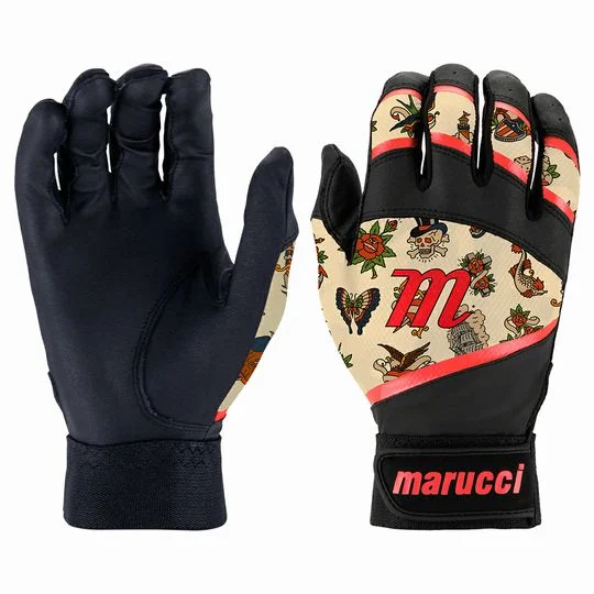 Baseball Glove For High School Tournament Teams-New Marucci Foxtrot T-Ball Batting Glove Black/Red Size Yth Medium/Large