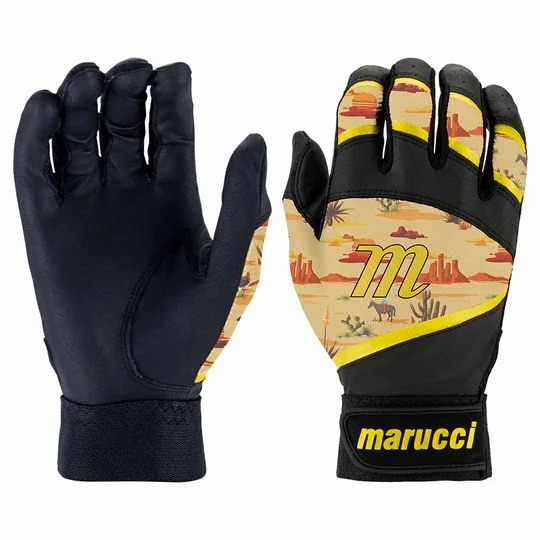 Baseball Glove With Customizable Options-New Marucci Foxtrot T-Ball Batting Glove Black/Yellow Size Yth Small/Medium