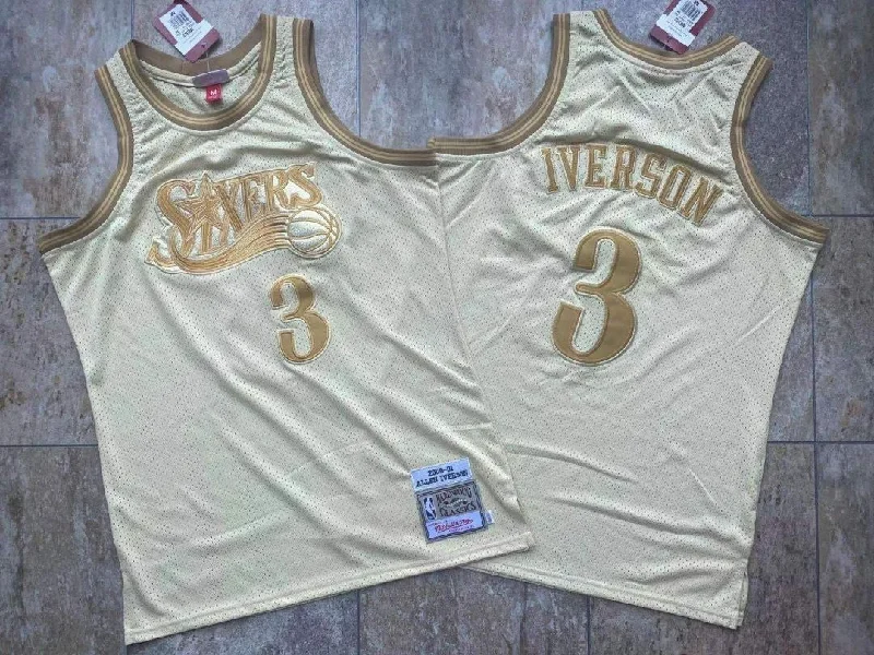 Basketball Jersey For Promotional Custom Orders-76ers 3 Allen Iverson Cream 2000-01 Hardwood Classics Basketball Jersey