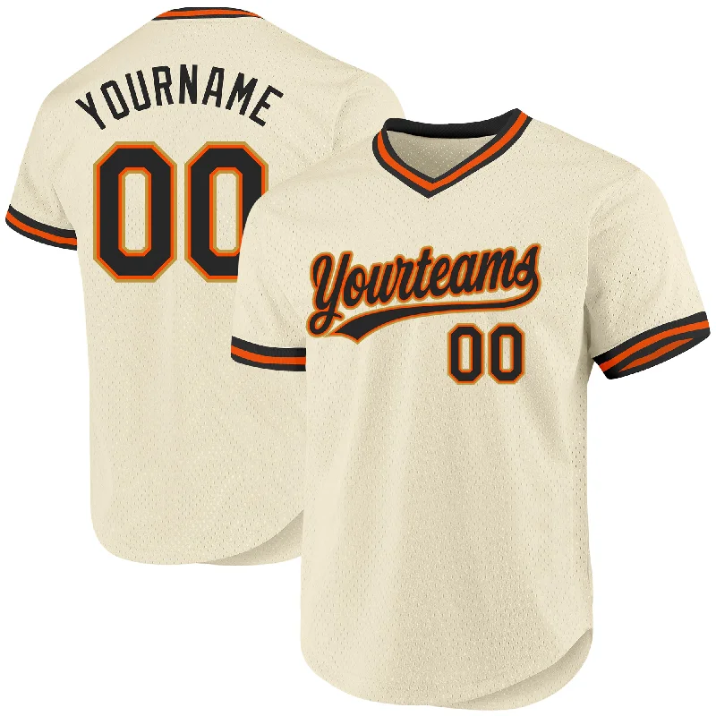 Baseball Jersey For Custom Fan Events-Custom Cream Black Orange-Old Gold Authentic Throwback Baseball Jersey