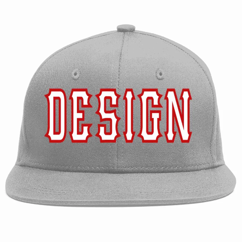 Baseball Cap For All Ages-Custom Gray White-Red Flat Eaves Sport Baseball Cap Design for Men/Women/Youth