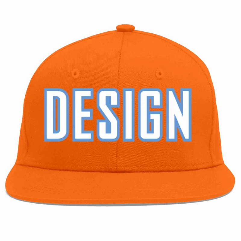 Baseball Cap For Special Edition Fan Gear-Custom Orange White-Light Blue Flat Eaves Sport Baseball Cap Design for Men/Women/Youth