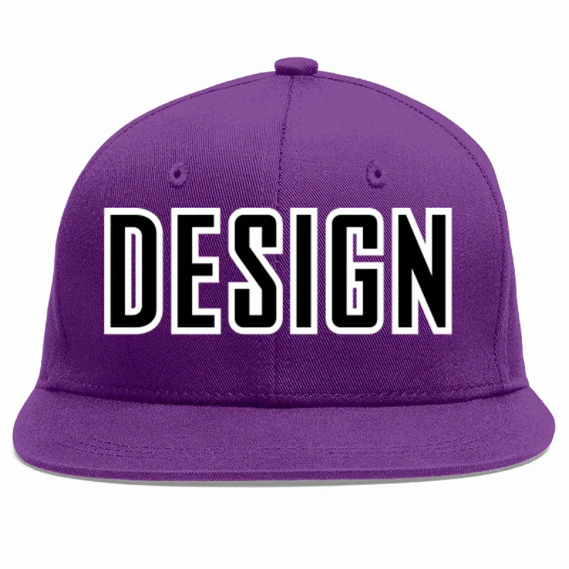 Baseball Cap With Embroidered Logo-Custom Purple Black-White Flat Eaves Sport Baseball Cap Design for Men/Women/Youth