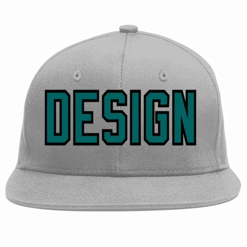 Baseball Cap For Youth Sports Teams-Custom Gray Aqua-Black Flat Eaves Sport Baseball Cap Design for Men/Women/Youth