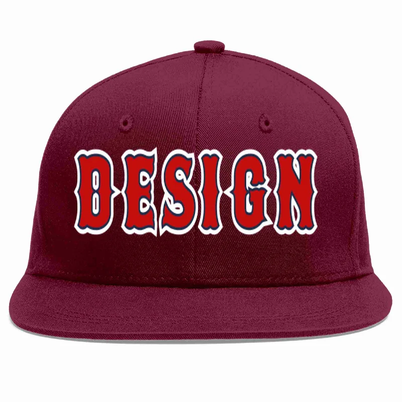 Baseball Cap For Custom Fan Designs-Custom Crimson Red-Navy Flat Eaves Sport Baseball Cap Design for Men/Women/Youth