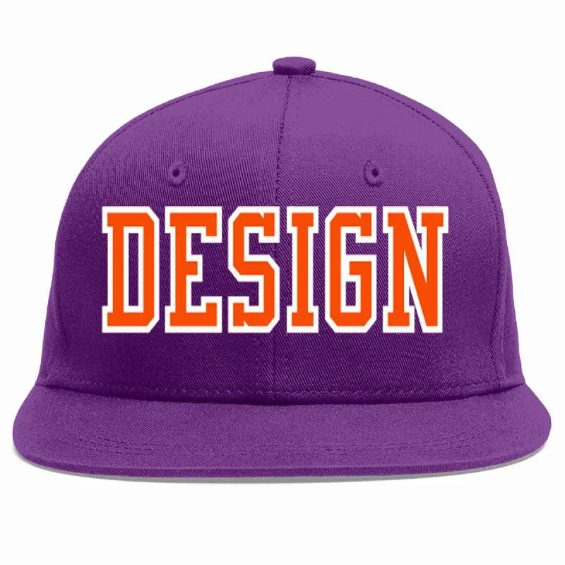 Baseball Cap With Custom Graphics And Logo-Custom Purple Orange-White Flat Eaves Sport Baseball Cap Design for Men/Women/Youth