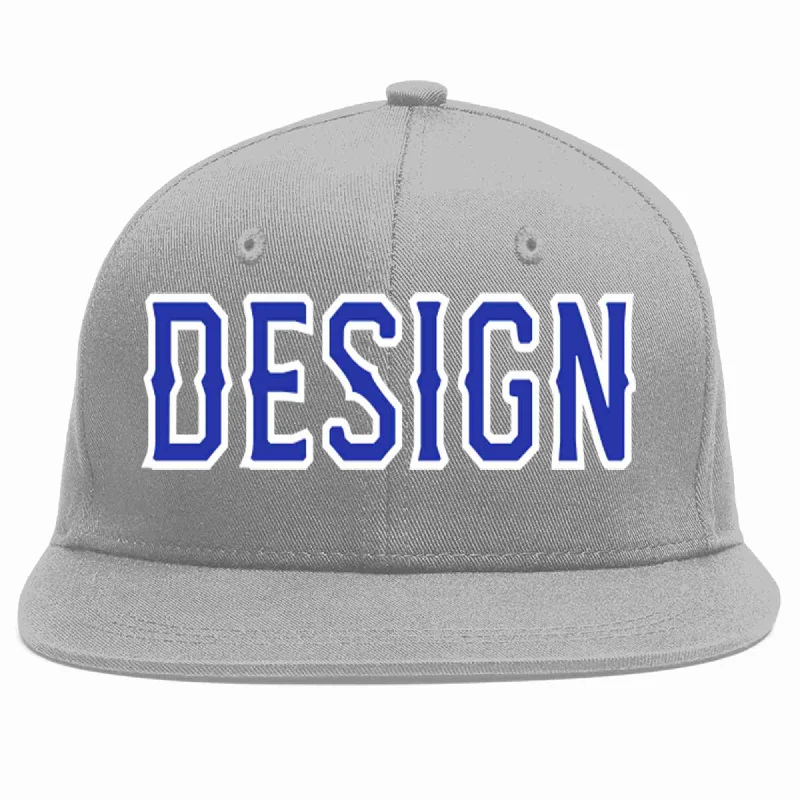 Baseball Cap For Custom Promotional Orders-Custom Gray Royal-White Flat Eaves Sport Baseball Cap Design for Men/Women/Youth