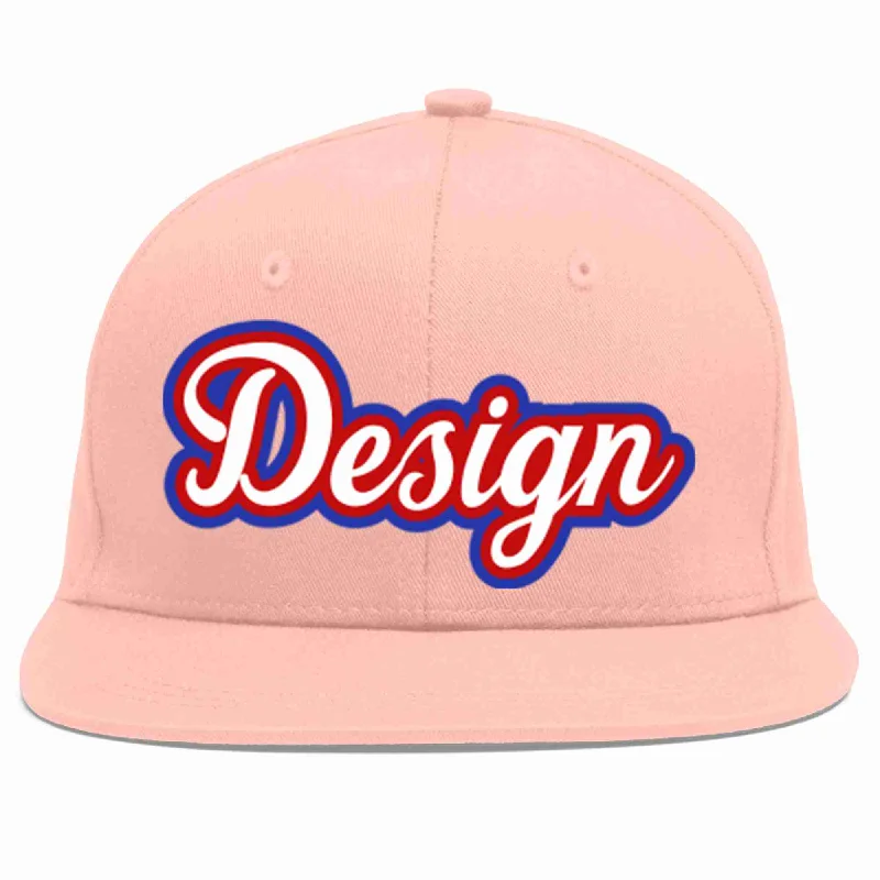 Baseball Cap For High School Teams-Custom Pink White-Red Flat Eaves Sport Baseball Cap Design for Men/Women/Youth