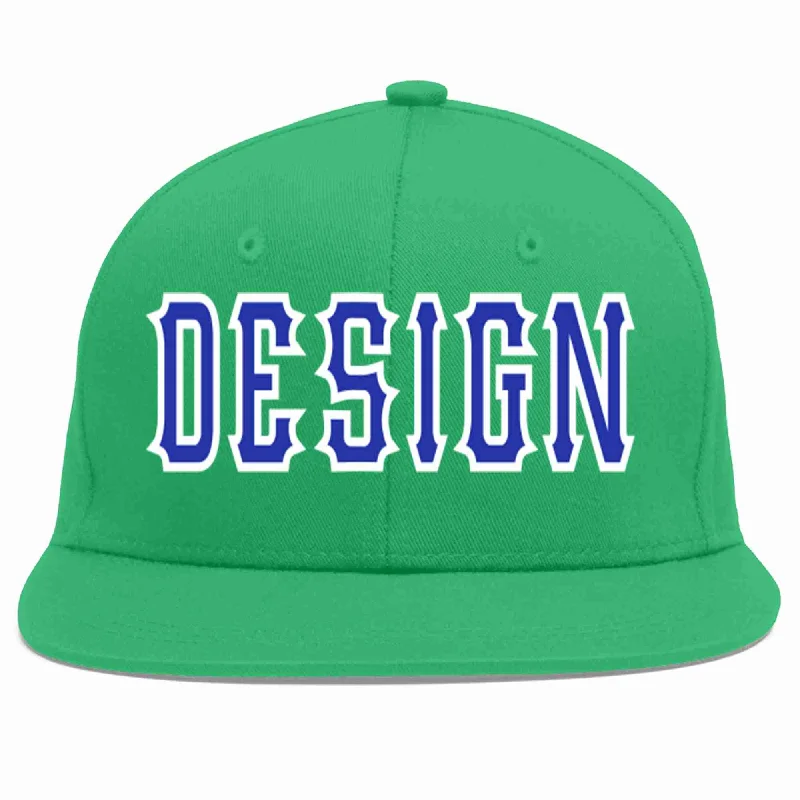 Baseball Cap For Sports Events-Custom Teal Royal-White Flat Eaves Sport Baseball Cap