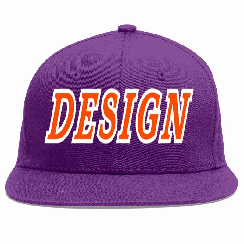 Baseball Cap With Special Edition Designs-Custom Purple Orange-White Flat Eaves Sport Baseball Cap Design for Men/Women/Youth