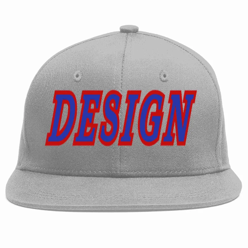 Baseball Cap With Special Edition Features-Custom Gray Royal-Red Flat Eaves Sport Baseball Cap Design for Men/Women/Youth