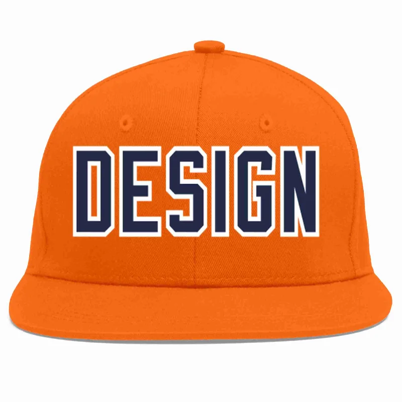 Baseball Cap For Custom Baseball Caps-Custom Orange Navy-White Flat Eaves Sport Baseball Cap Design for Men/Women/Youth