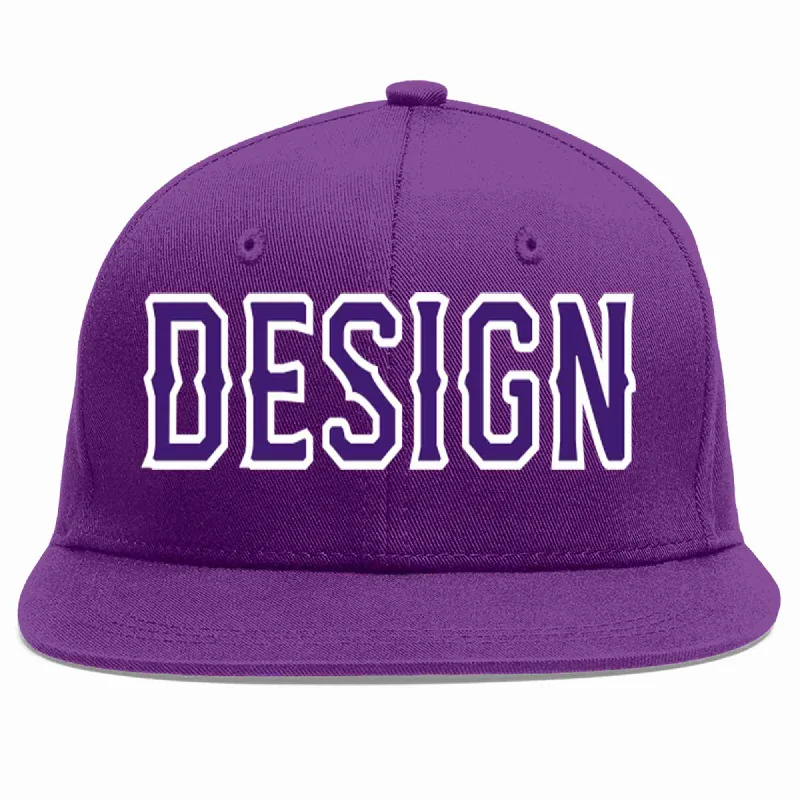 Baseball Cap For Group Fundraising-Custom Purple purple-White Flat Eaves Sport Baseball Cap Design for Men/Women/Youth