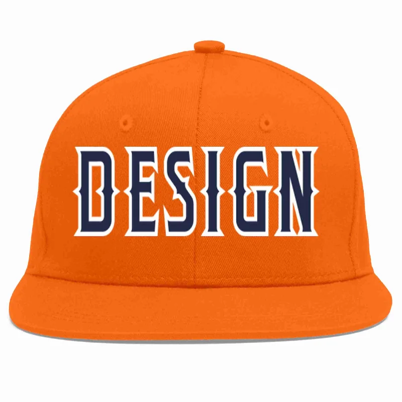 Baseball Cap For Sports Fans-Custom Orange Navy-White Flat Eaves Sport Baseball Cap Design for Men/Women/Youth