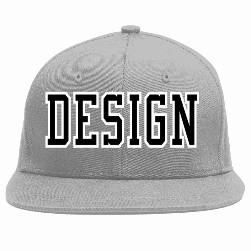 Baseball Cap For Sports Events-Custom Gray Black-White Flat Eaves Sport Baseball Cap Design for Men/Women/Youth