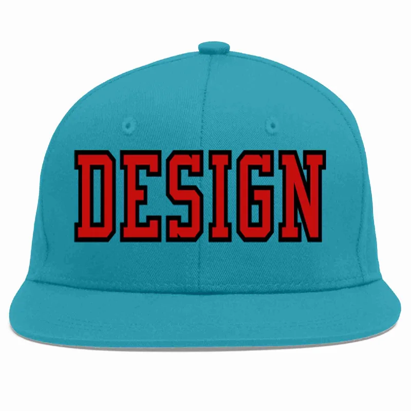 Baseball Cap For Custom School Gear-Custom Aqua Red-Navy Flat Eaves Sport Baseball Cap Design for Men/Women/Youth