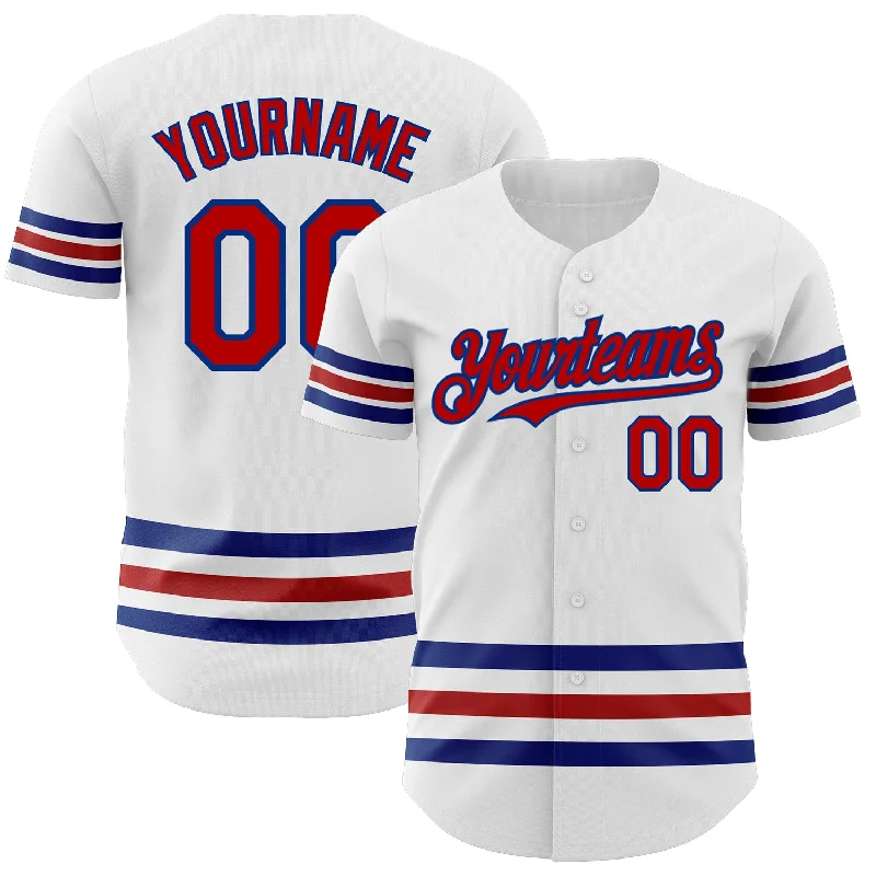 Baseball Jersey With Custom Numbering-Custom White Red-Royal Line Authentic Baseball Jersey