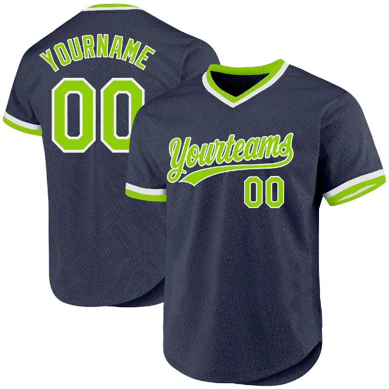 Baseball Jersey For Group Sports Fan Orders-Custom Navy Neon Green-White Authentic Throwback Baseball Jersey