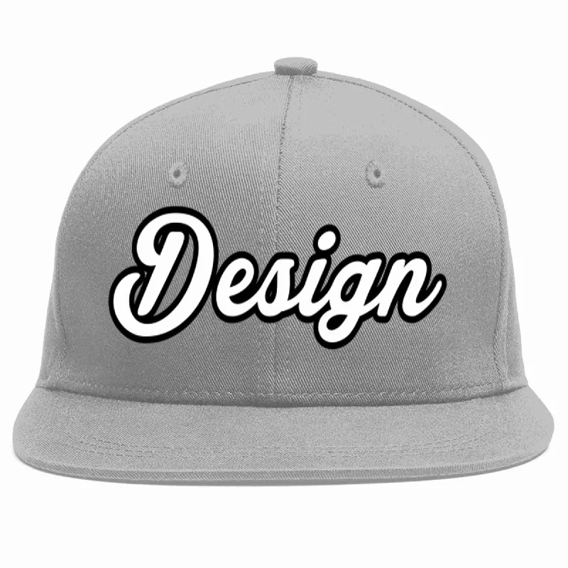 Baseball Cap For Custom Fan Gear-Custom Gray White-Black Flat Eaves Sport Baseball Cap Design for Men/Women/Youth