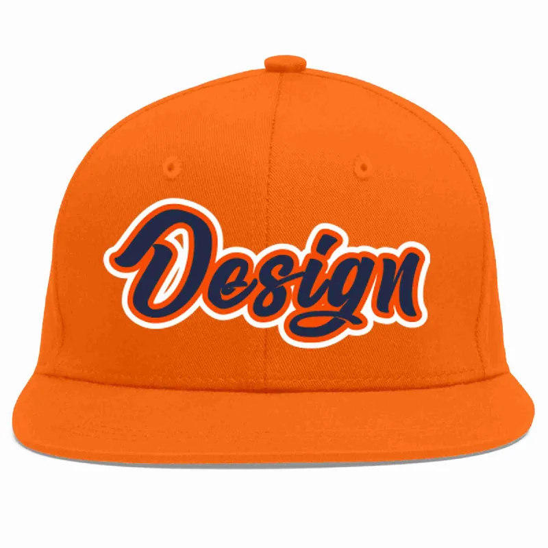 Baseball Cap For Fan Apparel-Custom Orange Navy-Orange Flat Eaves Sport Baseball Cap Design for Men/Women/Youth