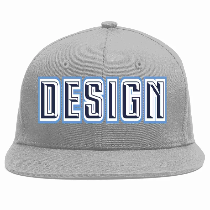 Baseball Cap For Custom Player Orders-Custom Gray Navy-White Flat Eaves Sport Baseball Cap Design for Men/Women/Youth