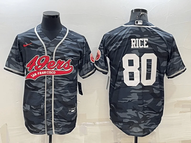 Baseball Jersey For Custom Merchandise Orders-Men's San Francisco 49ers #80 Jerry Rice White Name Grey Camo With Patch Cool Base Stitched Baseball Jersey