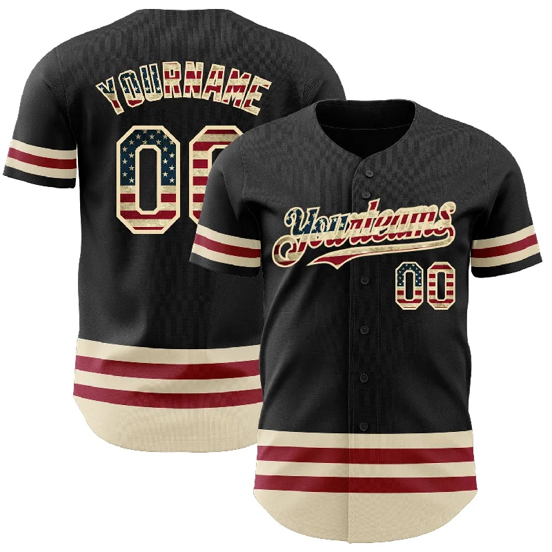 Baseball Jersey For Player Recognition-Custom Black Vintage USA Flag-Cream Line Authentic Baseball Jersey