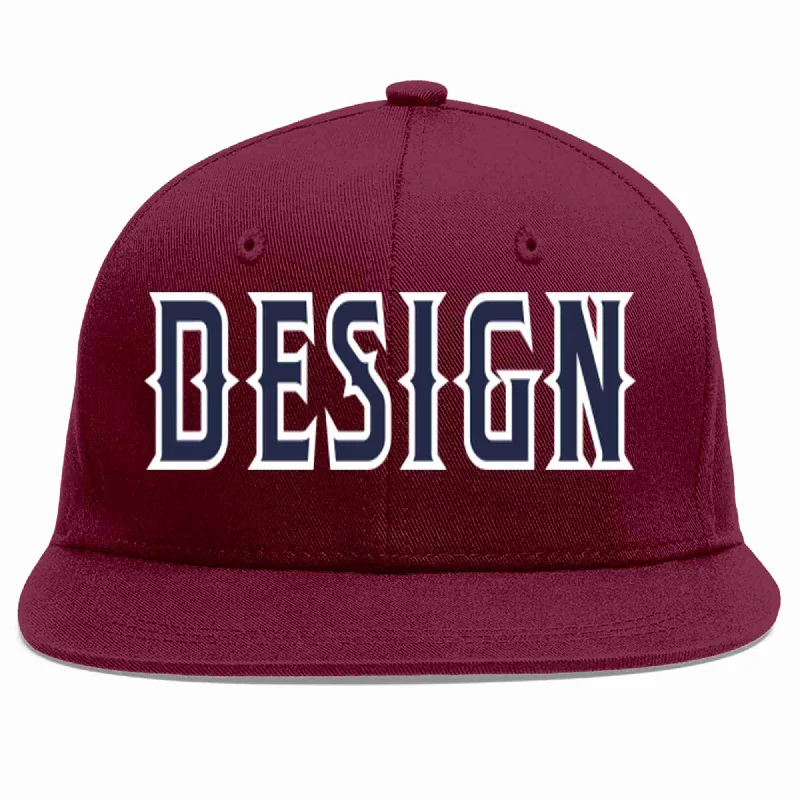 Baseball Cap For Softball Teams-Custom Crimson Navy-White Flat Eaves Sport Baseball Cap Design for Men/Women/Youth