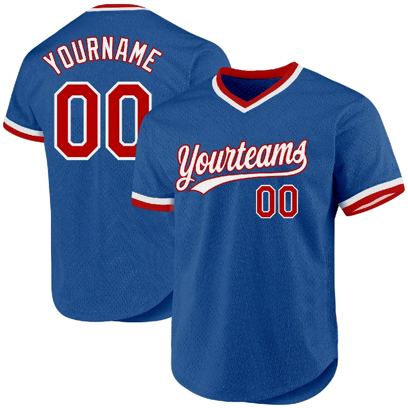 Baseball Jersey For Limited-Edition Team Gear-Custom Blue Red-White Authentic Throwback Baseball Jersey