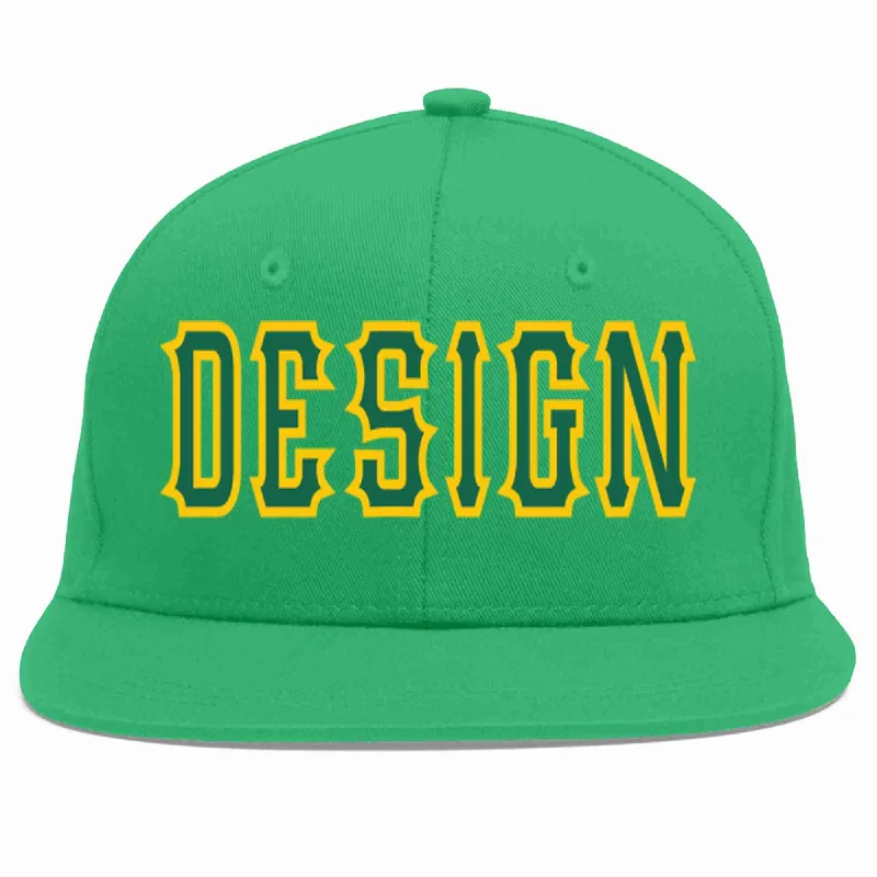 Baseball Cap For High-Quality Materials-Custom Teal Kelly Green-Gold Flat Eaves Sport Baseball Cap