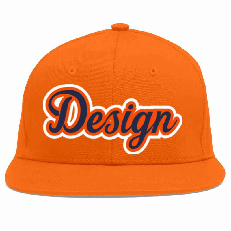 Baseball Cap For Group Custom Orders-Custom Orange Navy-Orange Flat Eaves Sport Baseball Cap Design for Men/Women/Youth