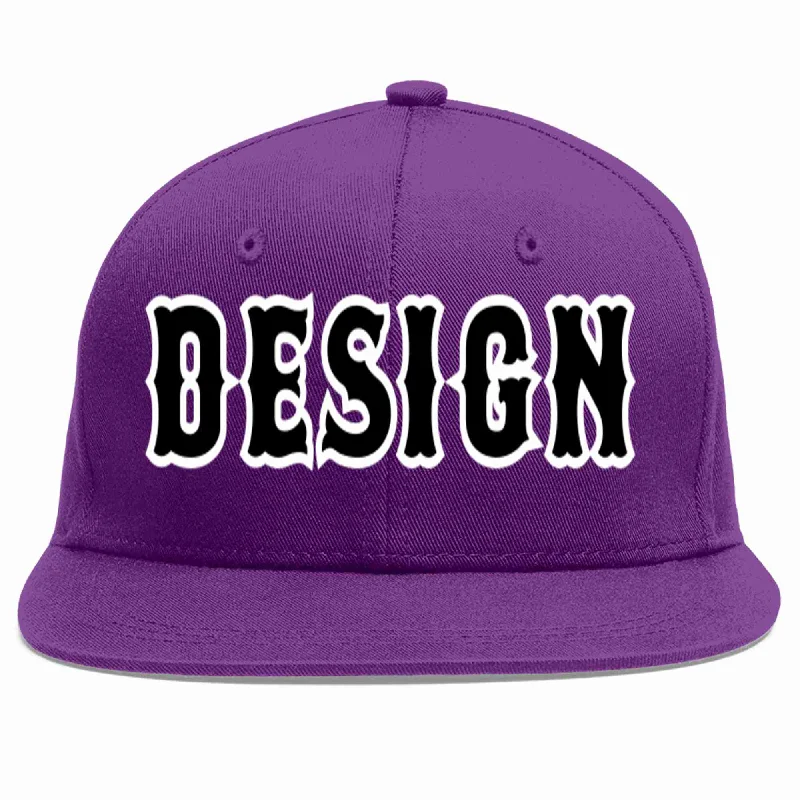 Baseball Cap For Team Logo Embroidery-Custom Purple Black-White Flat Eaves Sport Baseball Cap Design for Men/Women/Youth