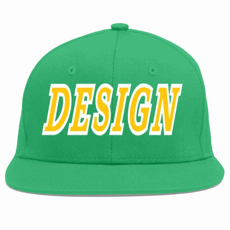 Baseball Cap For High School Custom Orders-Custom Teal Gold-White Flat Eaves Sport Baseball Cap