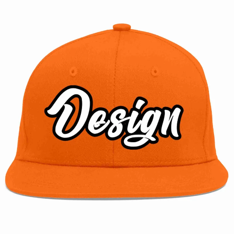 Baseball Cap With Custom Player Names-Custom Orange White-Black Flat Eaves Sport Baseball Cap Design for Men/Women/Youth