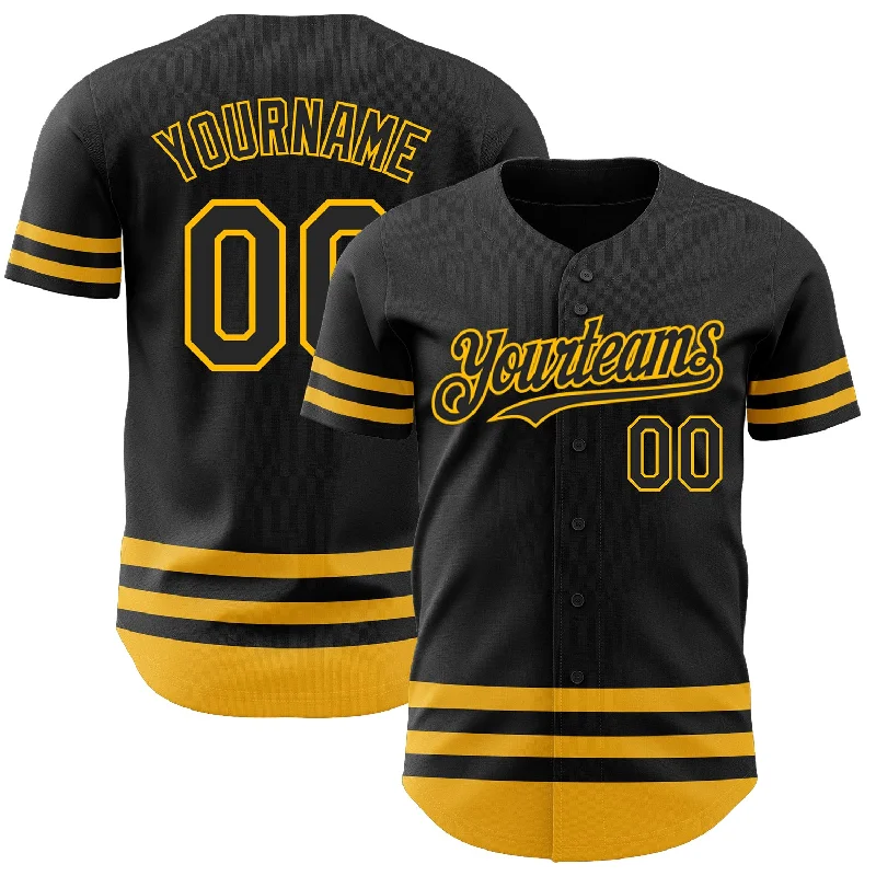 Baseball Jersey For Professional Fan Gear-Custom Black Gold Line Authentic Baseball Jersey