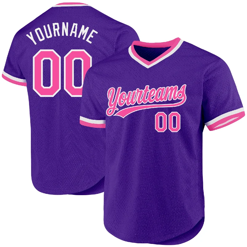 Baseball Jersey With Custom Stitching-Custom Purple Pink-White Authentic Throwback Baseball Jersey