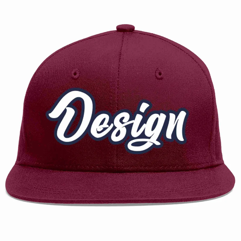 Baseball Cap For Team Supporters Merchandise-Custom Crimson White-Navy Flat Eaves Sport Baseball Cap Design for Men/Women/Youth