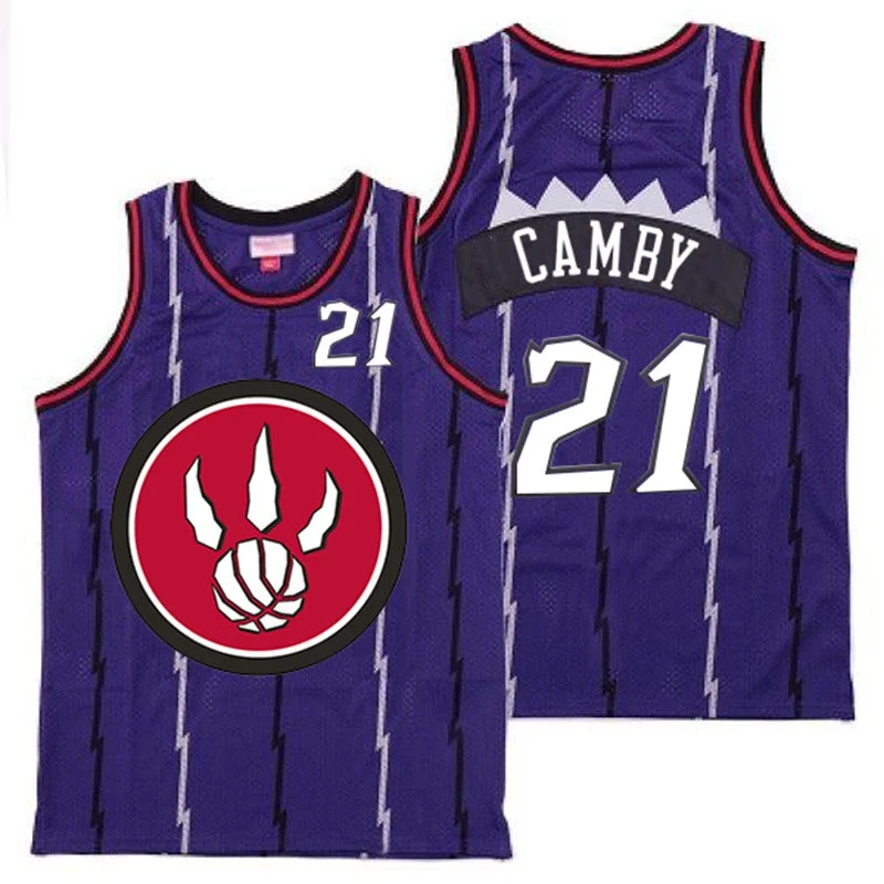 Basketball Jersey For Limited-Time Fan Gear-Raptors 21 Marcus Camby Purple Red Big Logo Retro Basketball Jersey