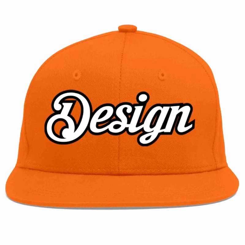 Baseball Cap With Custom Patch Designs-Custom Orange White-Black Flat Eaves Sport Baseball Cap Design for Men/Women/Youth