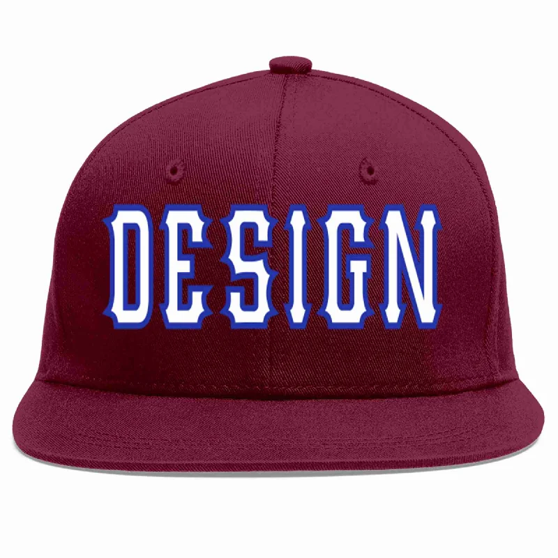 Baseball Cap For Personalized Sports Gear-Custom Crimson White-Royal Flat Eaves Sport Baseball Cap Design for Men/Women/Youth