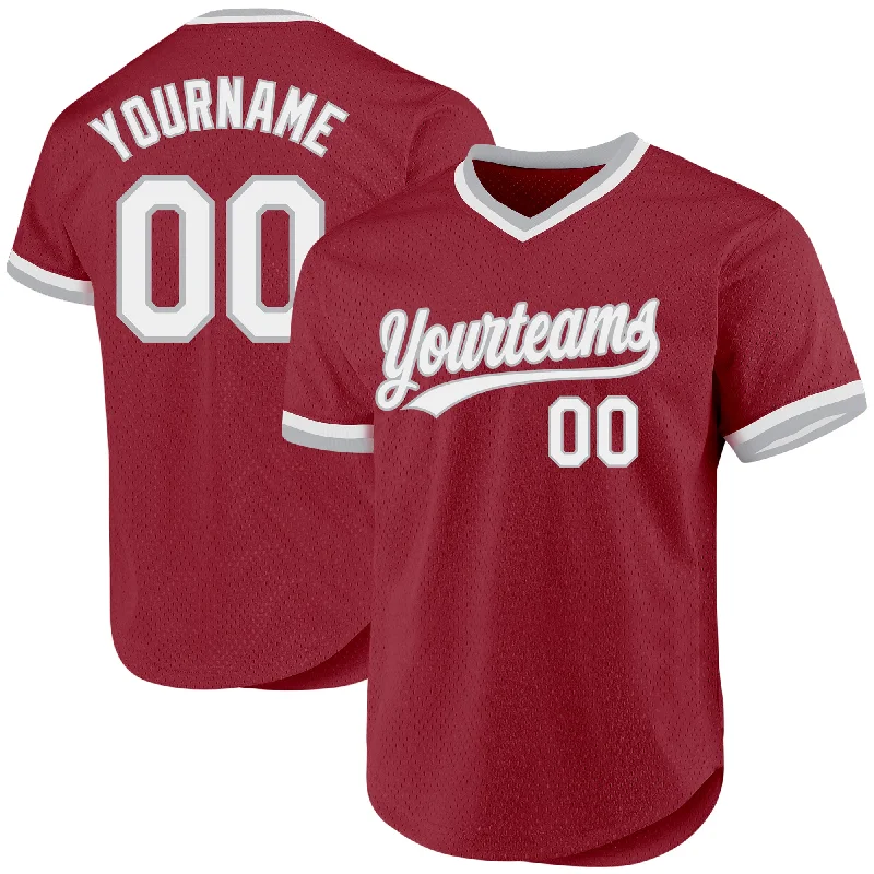 Baseball Jersey For Group Orders-Custom Maroon White-Gray Authentic Throwback Baseball Jersey