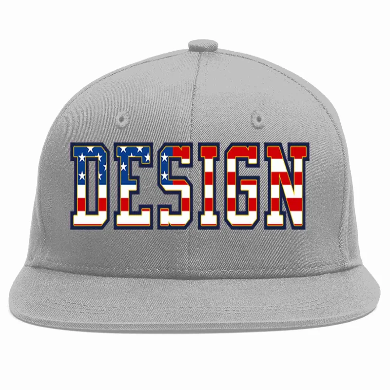 Baseball Cap With Custom Graphics-Custom Gray Vintage USA Flag-Gold Flat Eaves Sport Baseball Cap Design for Men/Women/Youth