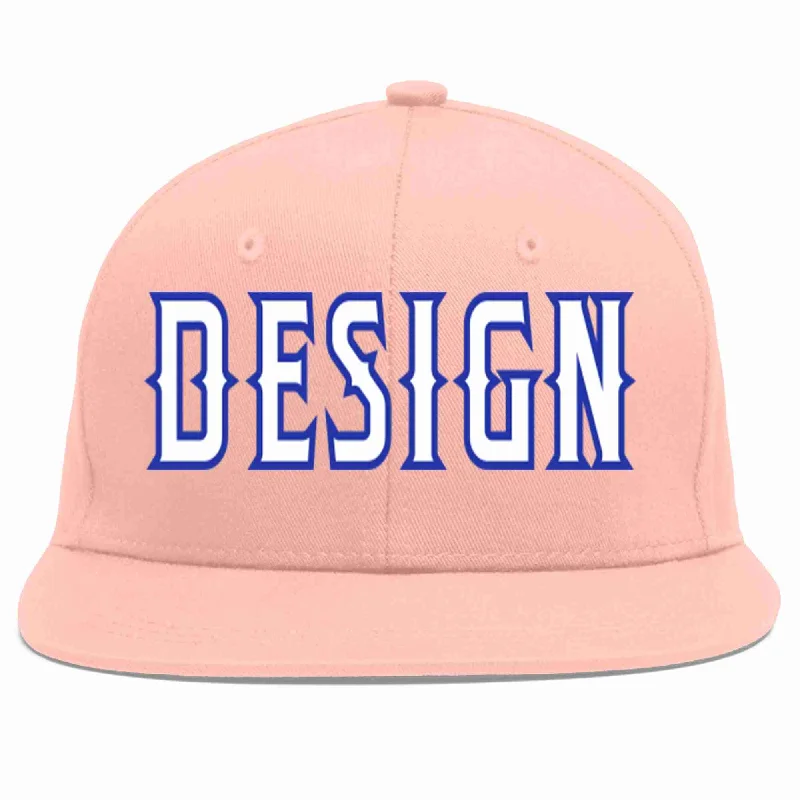 Baseball Cap For Custom Embroidered Team Names-Custom Pink White-Royal Flat Eaves Sport Baseball Cap Design for Men/Women/Youth