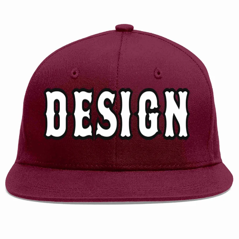 Baseball Cap For Custom Embroidered Team Names-Custom Crimson White-Black Flat Eaves Sport Baseball Cap Design for Men/Women/Youth