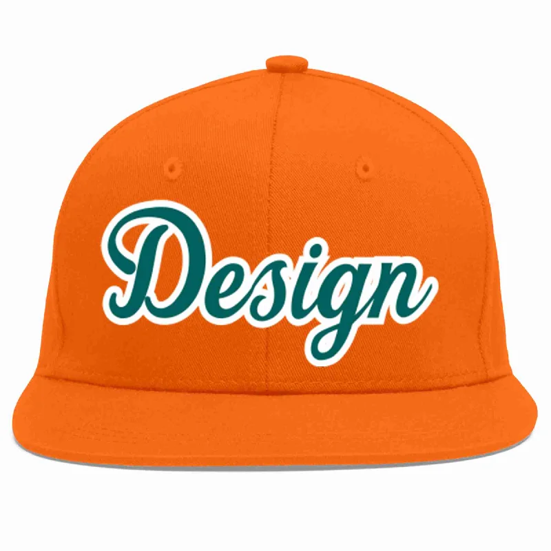 Baseball Cap For Custom Design And Embroidery-Custom Orange Aqua-White Flat Eaves Sport Baseball Cap Design for Men/Women/Youth