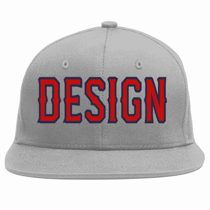 Baseball Cap For Major League Fan Gear-Custom Gray Red-Navy Flat Eaves Sport Baseball Cap Design for Men/Women/Youth