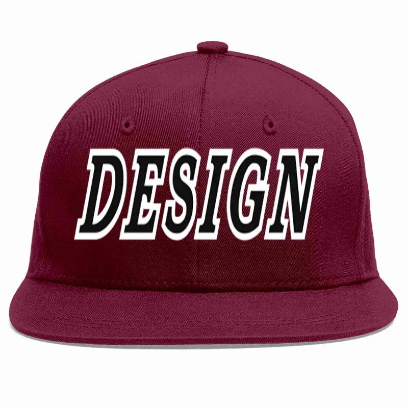 Baseball Cap With Personalized Patches-Custom Crimson Black-White Flat Eaves Sport Baseball Cap Design for Men/Women/Youth