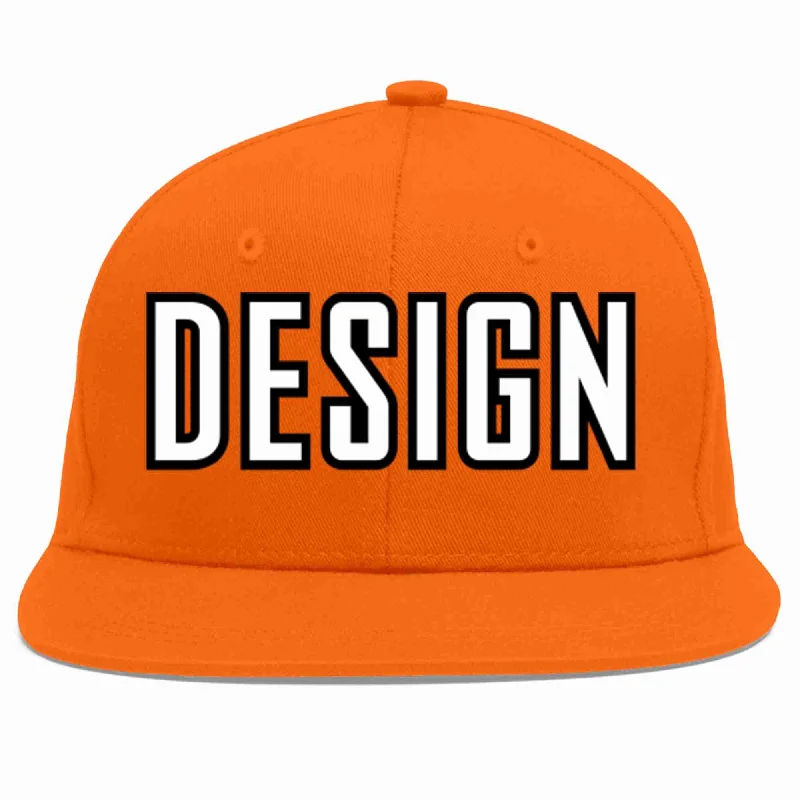 Baseball Cap For Custom Sports Equipment-Custom Orange White-Black Flat Eaves Sport Baseball Cap Design for Men/Women/Youth