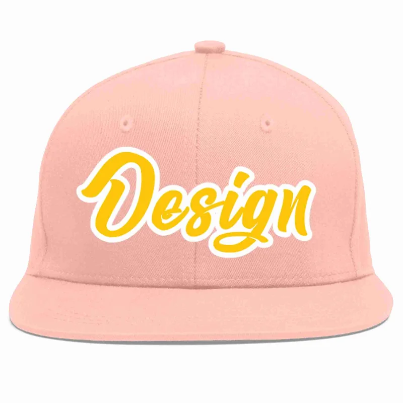 Baseball Cap For Youth Leagues-Custom Pink Gold-White Flat Eaves Sport Baseball Cap Design for Men/Women/Youth