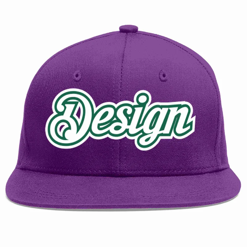 Baseball Cap With Special Edition Features-Custom Purple White-Kelly Green Flat Eaves Sport Baseball Cap Design for Men/Women/Youth